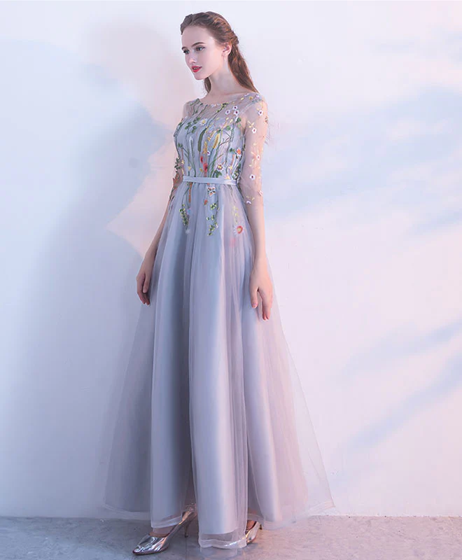 Black Lace Tulle Long Prom Dress, Black Evening Dress - Deanwangkt