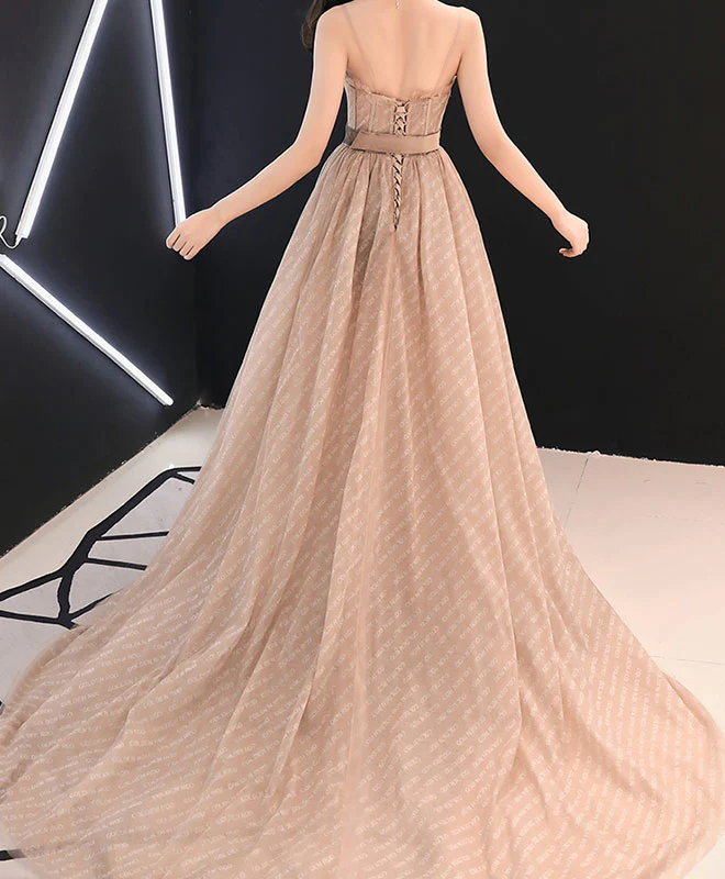 Champagne A-Line Tulle Long Prom Dress Champagne Evening Dress - Deanwangkt