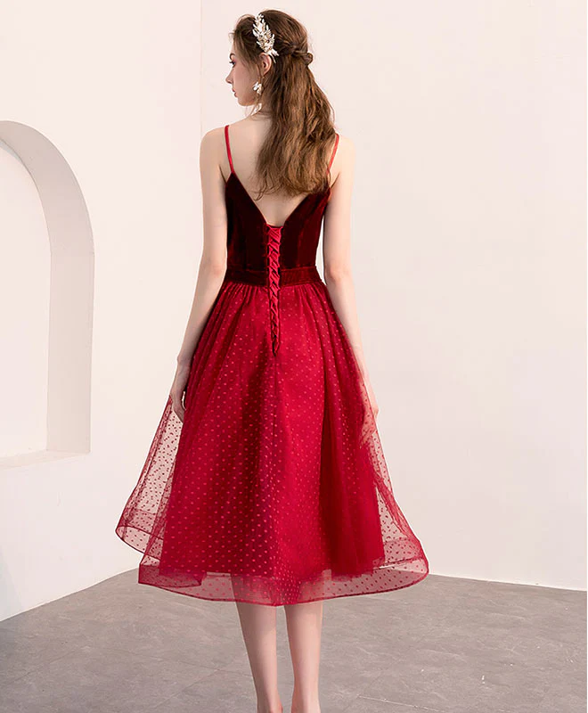 Cute Burgundy Tulle Short Prom Dress, Burgundy Homecoming Dress - Deanwangkt