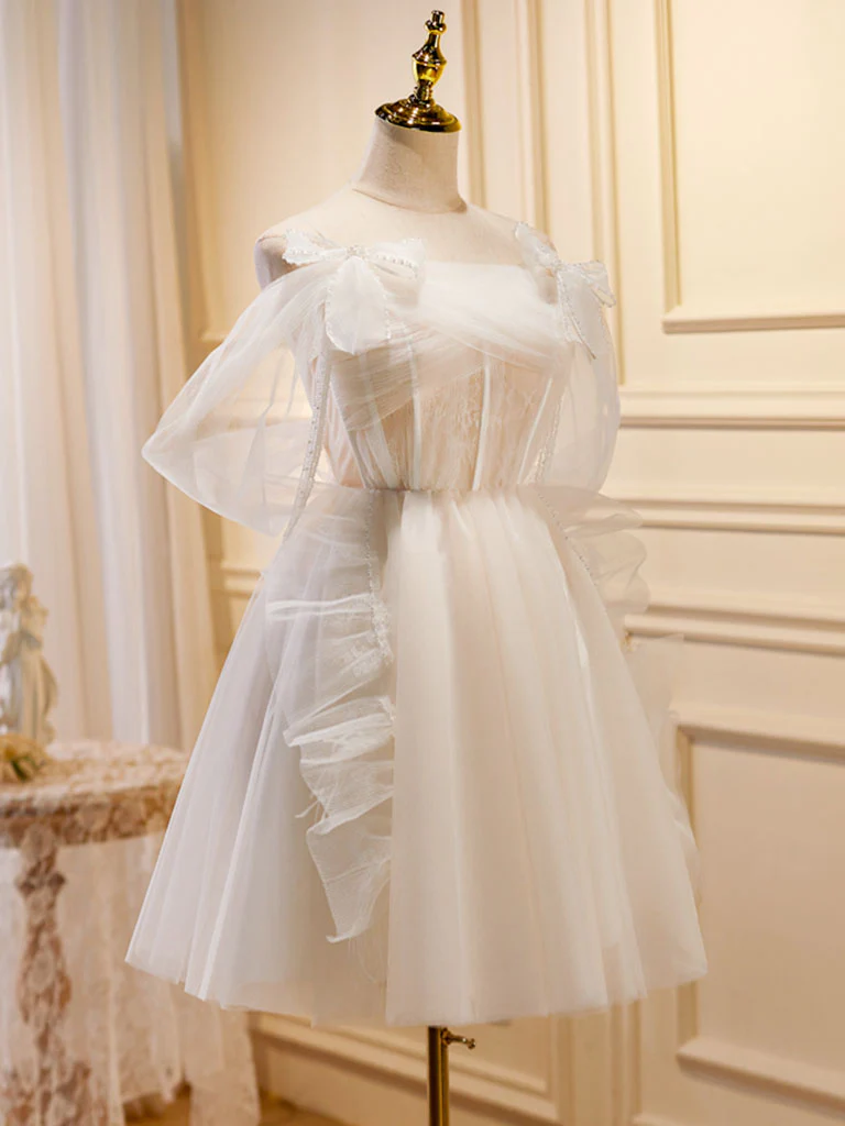 Light Champagne Puffy Short Prom Dress, Puffy Homecoming Dress - Deanwangkt