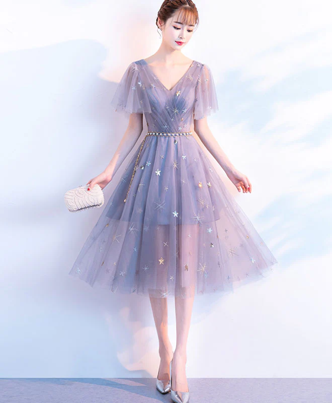 Cute V Neck Tulle Short Prom Dress, Tulle Homecoming Dress - Deanwangkt
