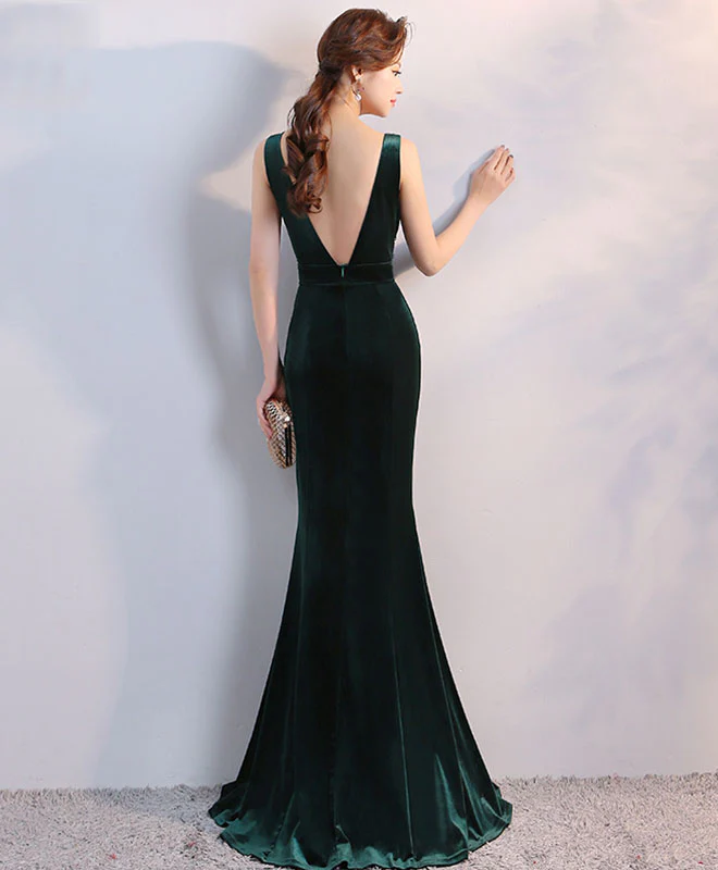 Green V Neck Velvet Long Prom Dress, Mermaid Evening Dress - Deanwangkt