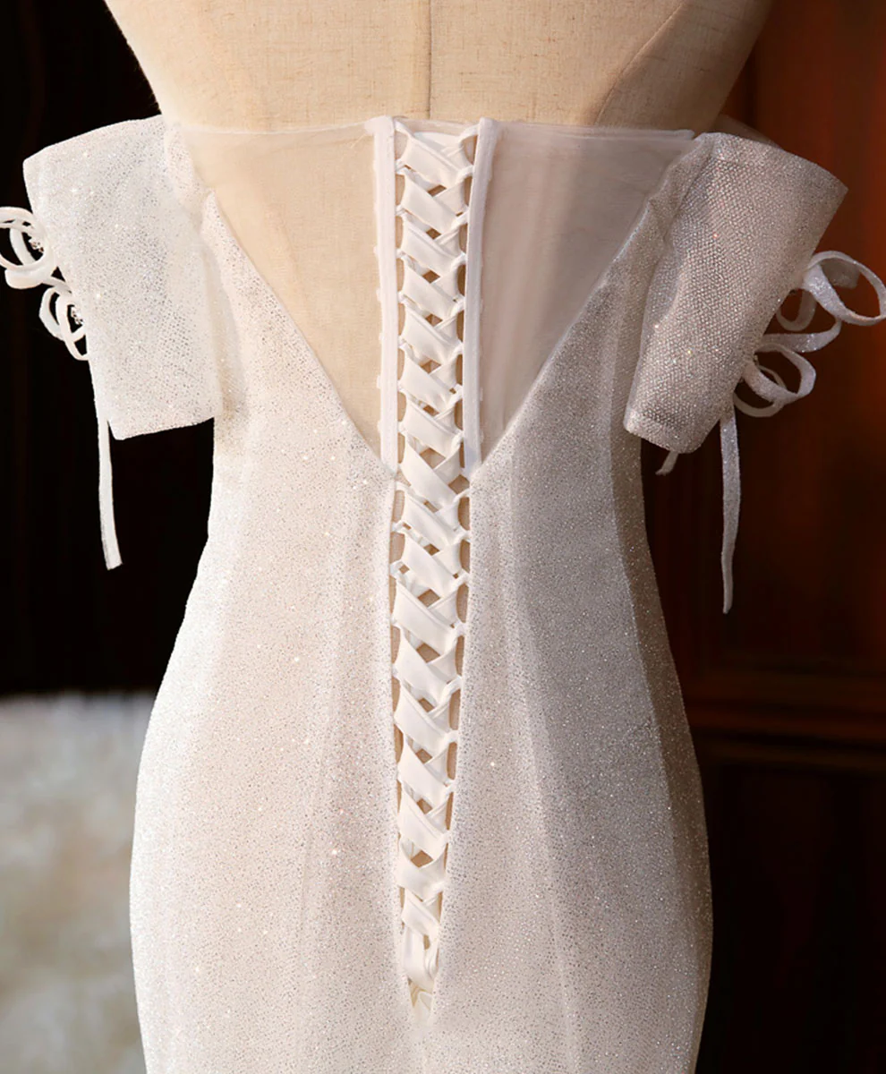 White Sequin Mermaid Long Prom Dress White Wedding Dress - Deanwangkt