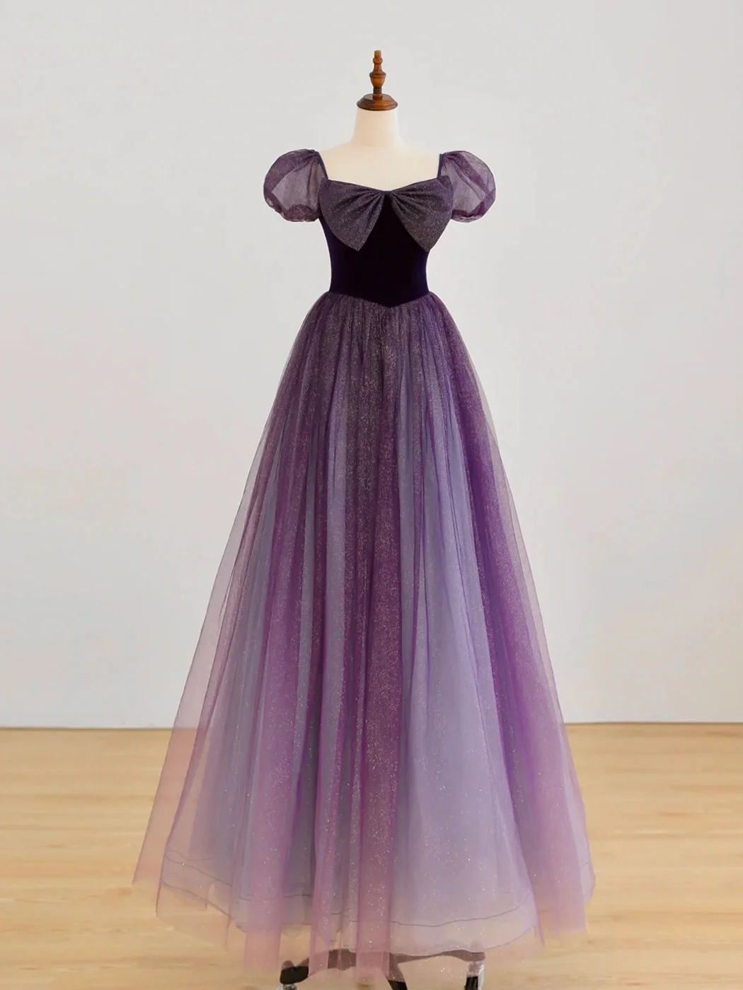 A-Line Purple Long Prom Dress, Purple Tulle Evening Dress - Deanwangkt