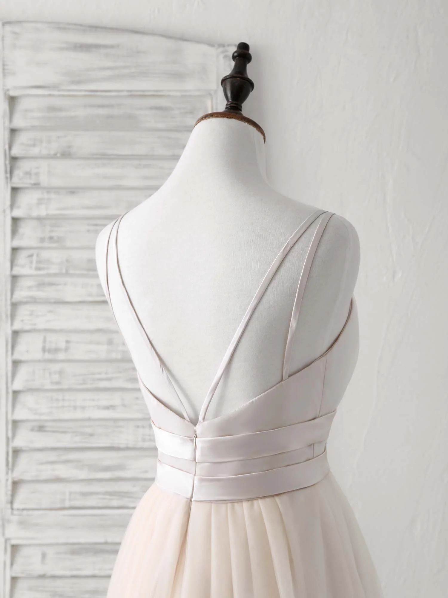 Simple Champagne Tulle Long Prom Dress Tulle Evening Dress - Deanwangkt