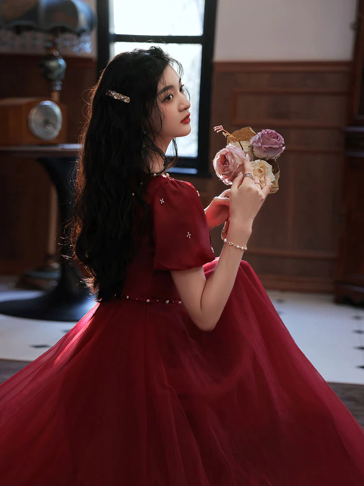 Simple Tea Length Burgundy Prom Dress, Burgundy Graduation Dresses - Deanwangkt