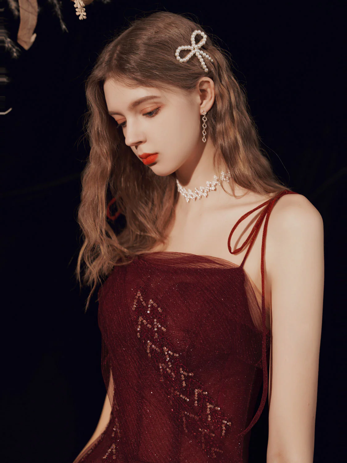 Burgundy Tulle Sequin Long Prom Dress Burgundy Tulle Formal Dress - Deanwangkt