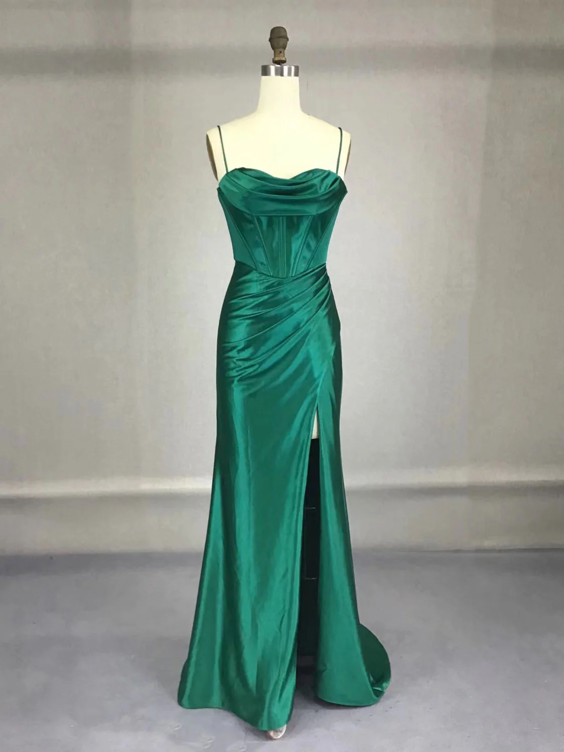 Green Satin Long Prom Dresses, Green Mermaid Long Formal Dresses - Deanwangkt