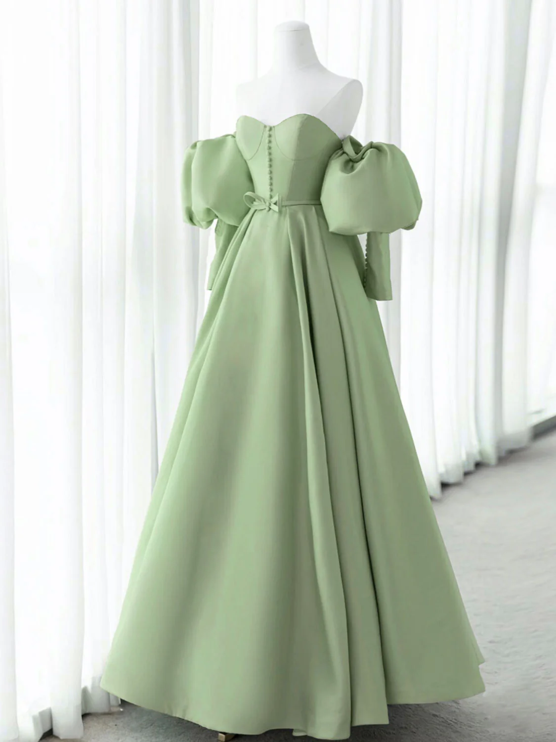 Green Sweetheart Neck Satin Long Prom Dress, Green Formal Evening Dresses - Deanwangkt