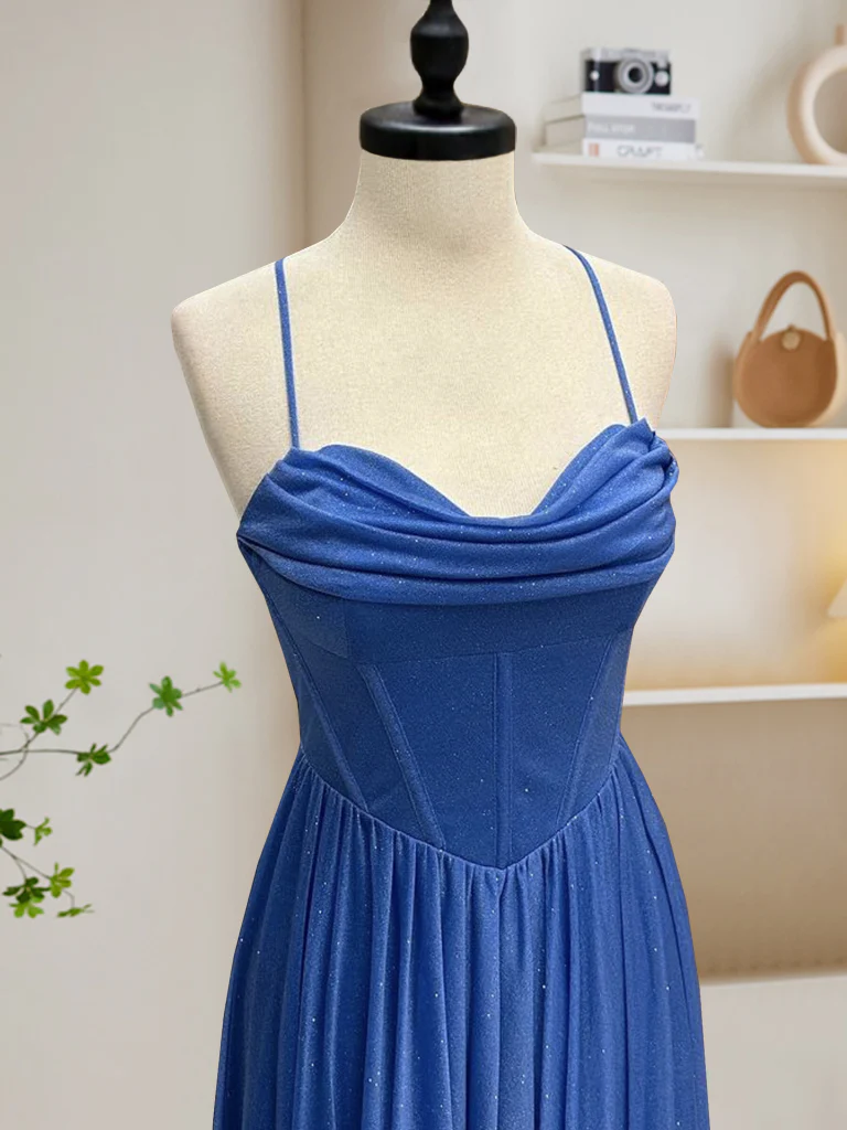 A-Line Sweetheart Neck Blue Long Prom Dress, Backless Blue Long Evening Dress - Deanwangkt