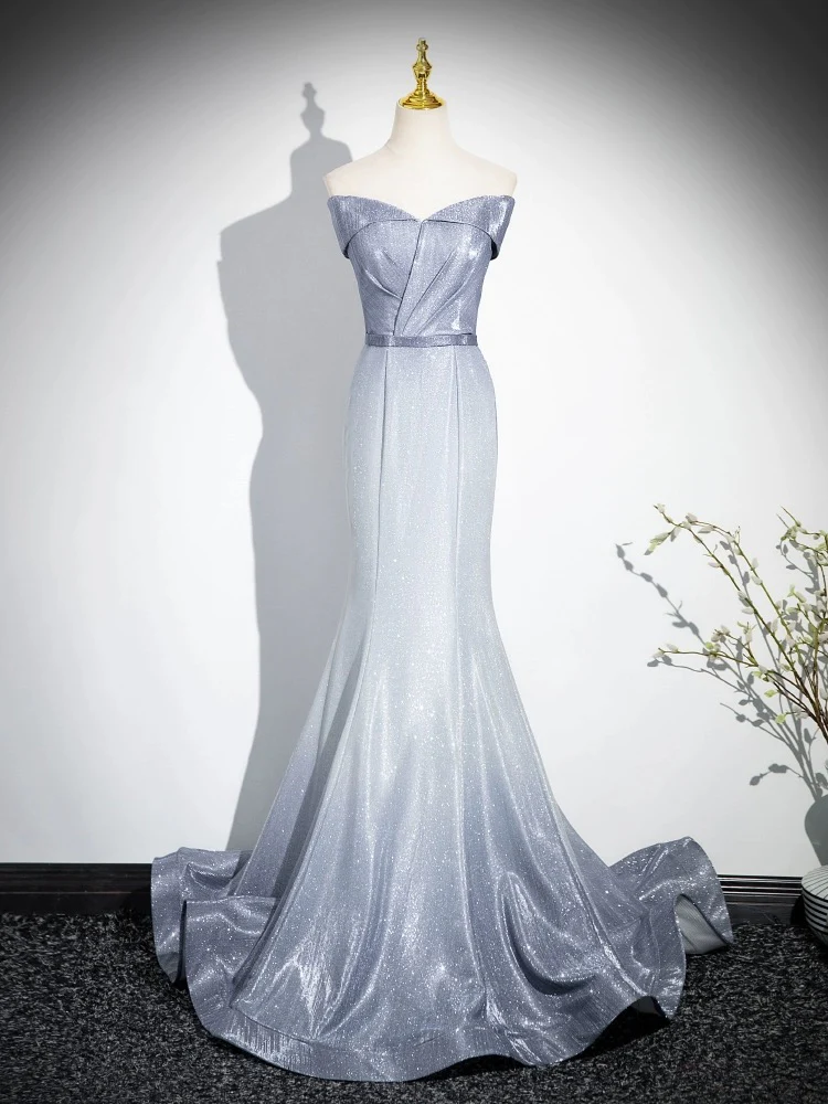 Elegant Mermaid Gray Long Prom Dress, Gray Party Dress - Deanwangkt