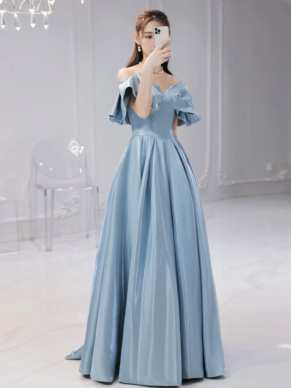 Simple Blue Satin Long Prom Dress, Blue Formal Graduation Dresses - Deanwangkt