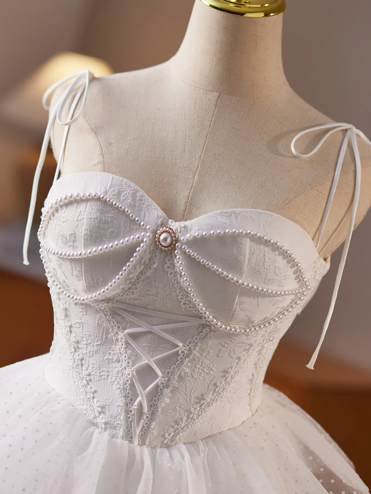 A-line Sweetheart Neck Tulle Lace White Short Prom Dress, White Homecoming Dress - Deanwangkt