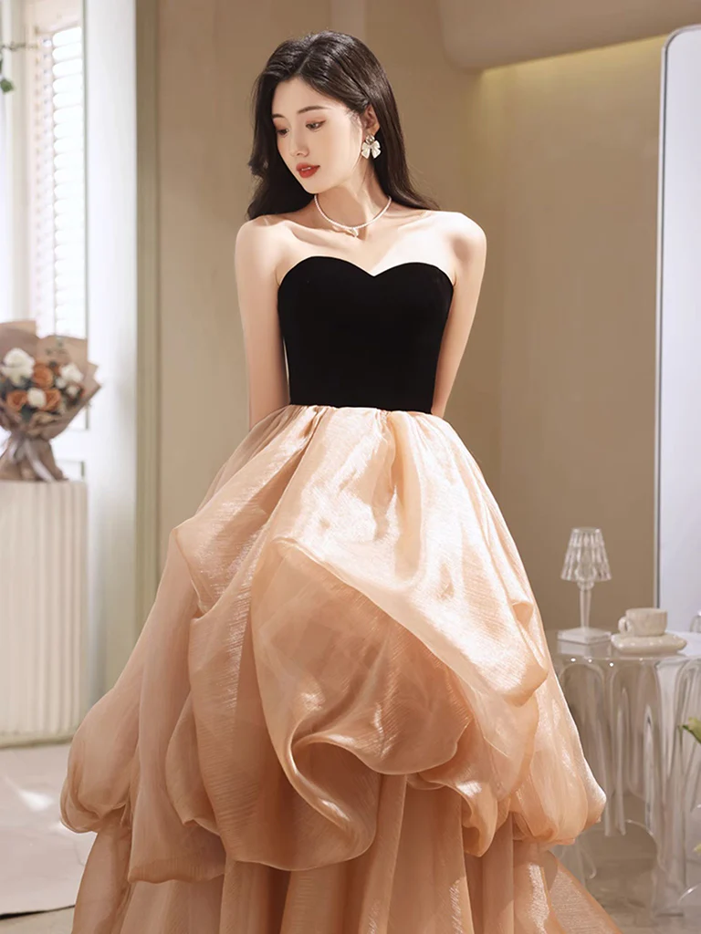 Champagne Sweetheart Neck Long Prom Dress, Champagne Formal Evening Dress - Deanwangkt