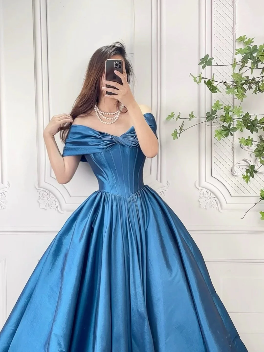 A-Line Off Shoulder Blue Long Prom Dress, Blue Long Formal Dress - Deanwangkt