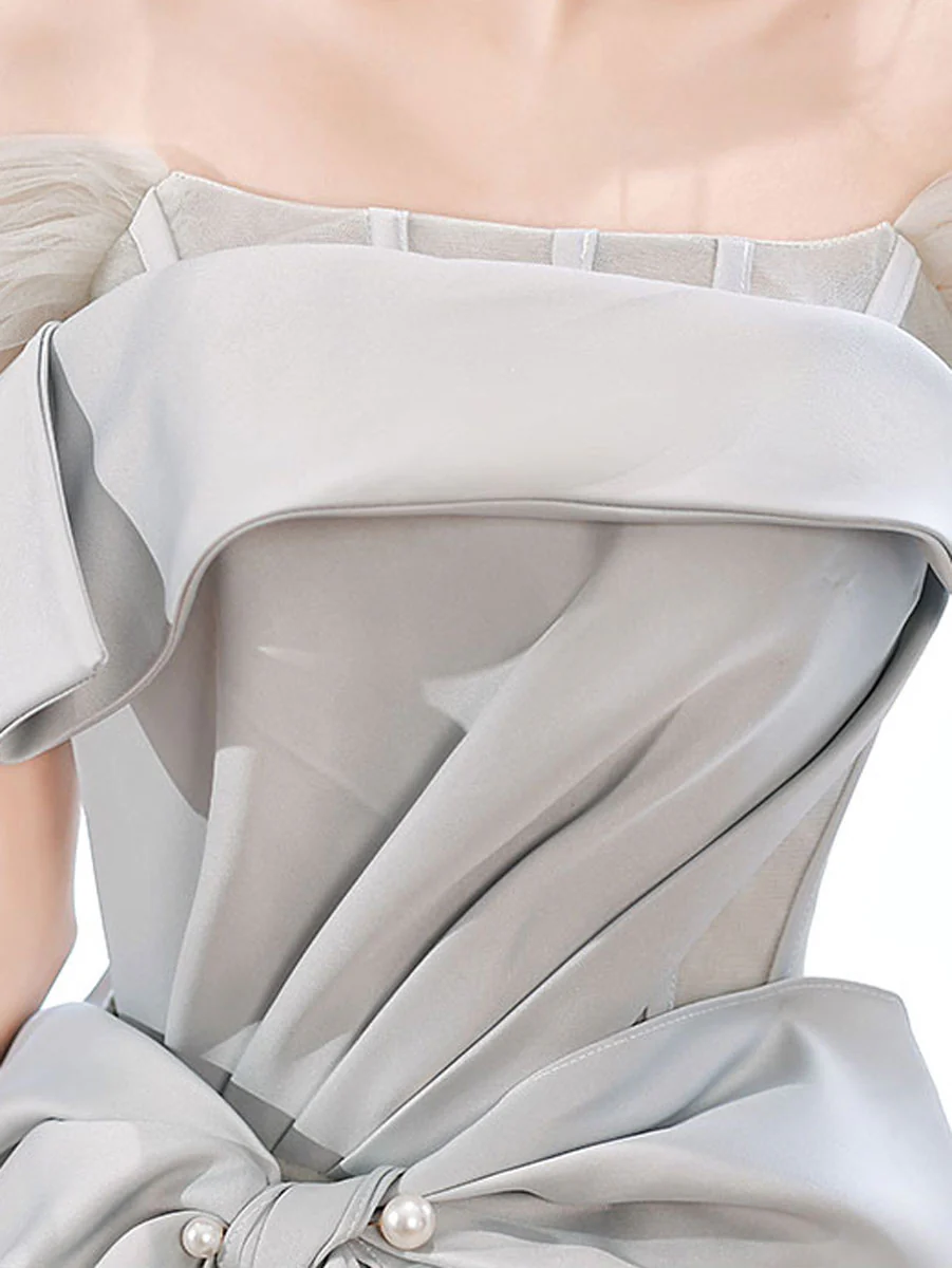 Gray Green Tulle Long Prom Dresses, Tulle Formal Graduation Dresses - Deanwangkt