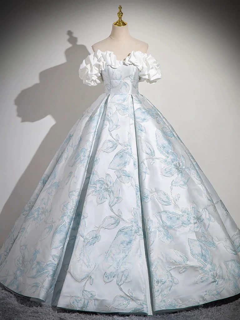 A-Line Off Shoulder Satin Long Prom Dress, Blue Long Formal Dress - Deanwangkt