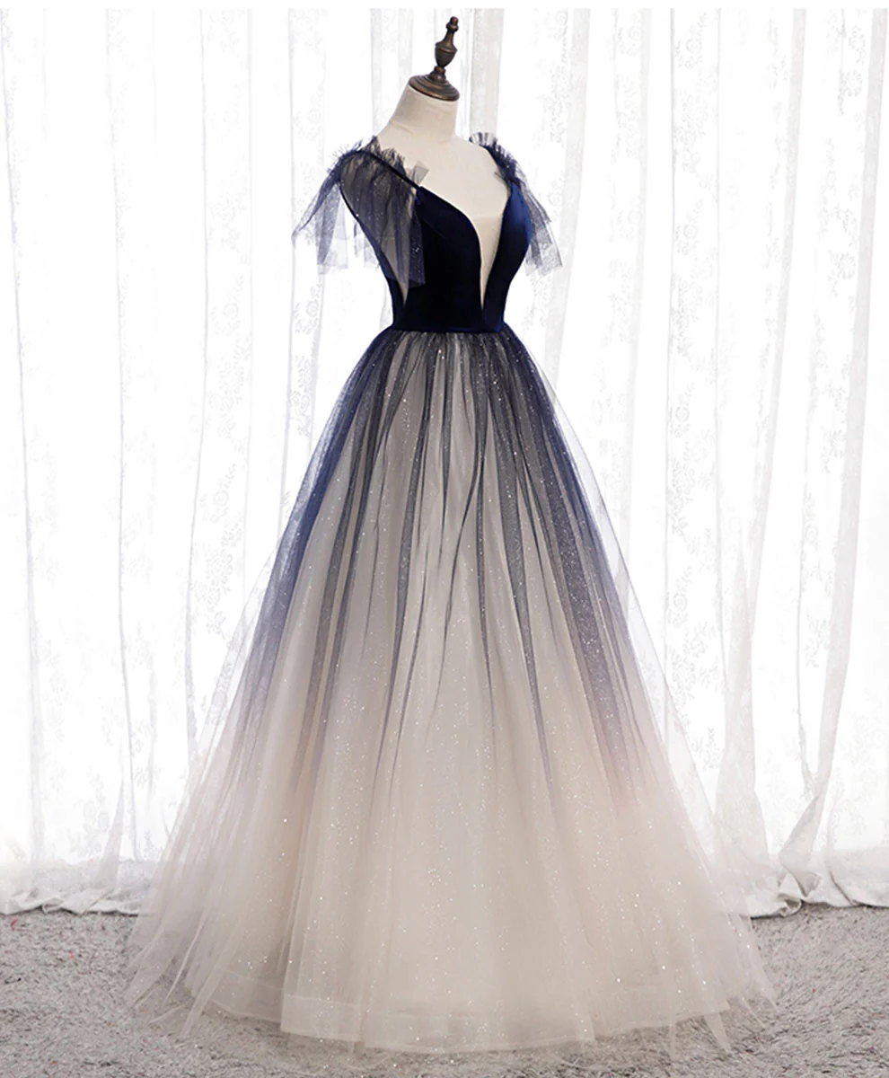 Blue Tulle Long Prom Dress Blue Tulle Formal Dress - Deanwangkt