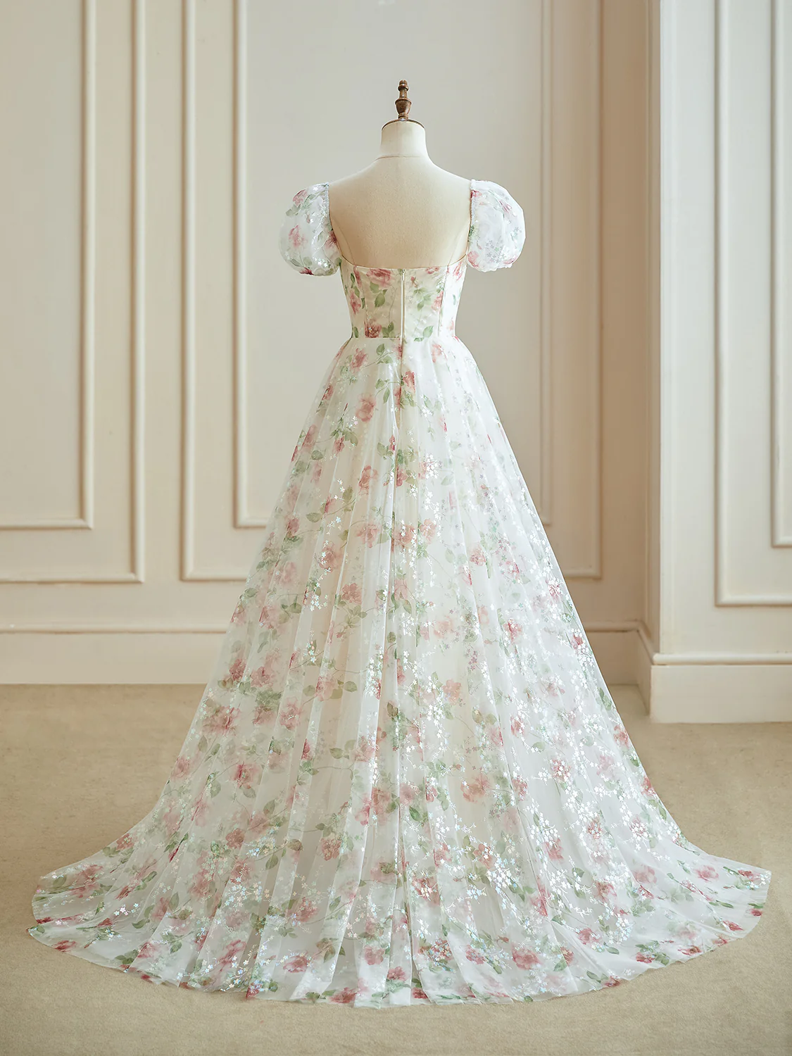 Champagne Sweetheart Neck Tulle lace Long Prom Dress, Champagne Graduation Dress - Deanwangkt