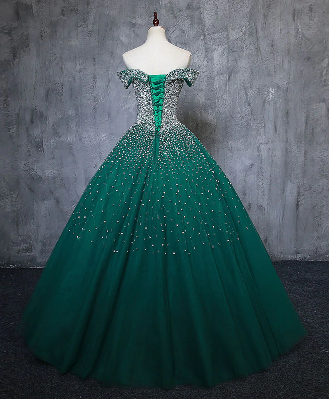 Green Tulle Sequin Long Prom Gown, Green Sequin Sweet 16 Dress - Deanwangkt