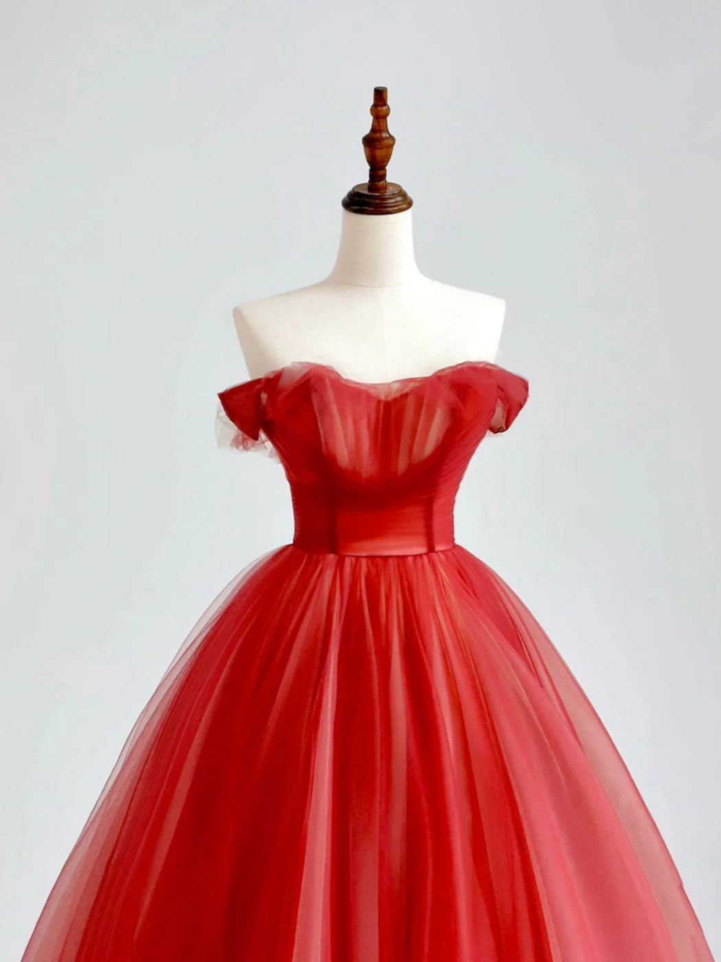 Red A-Line Long Prom Dress, Red Tulle Formal Graduation Dresses - Deanwangkt