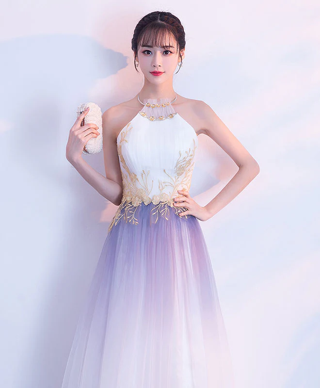 Unique Tulle Lace Applique Long Prom Dress, Tulle Evening Dress - Deanwangkt