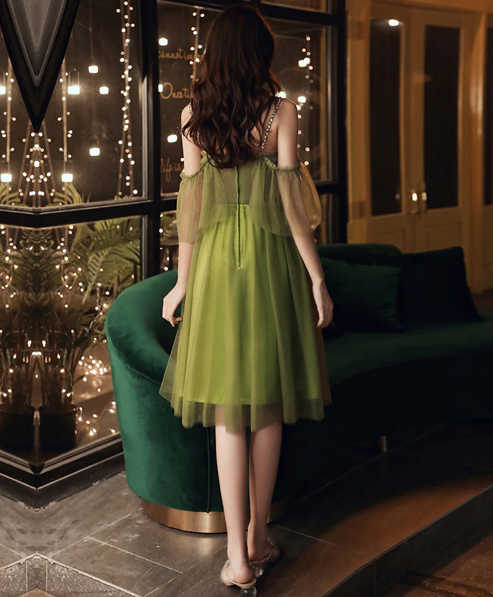Simple Green Tulle Short Prom Dress Green Homecoming Dress - Deanwangkt