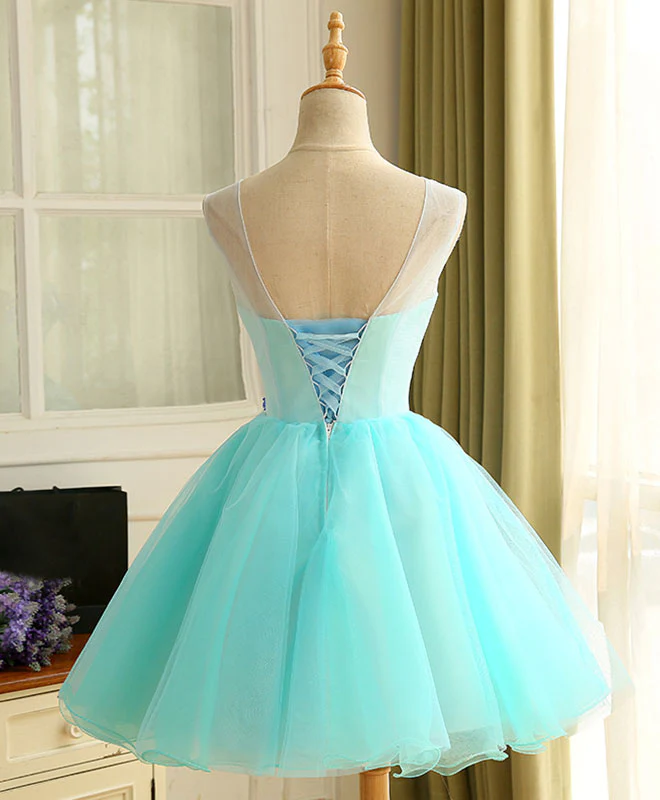 Cute A Line Blue Tulle Mini/Short Prom Dress, Blue Homecoming Dress - Deanwangkt