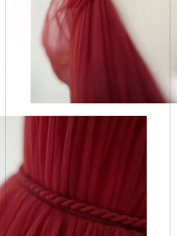 Simple V neck Tulle Burgundy Long Prom Dress, Burgundy Tulle Formal Dresses - Deanwangkt