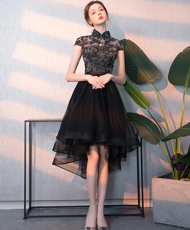 Black Tulle Lace Short Prom Dress, Black Homecoming Dress - Deanwangkt