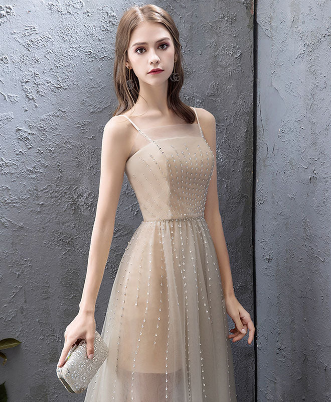 Champagne Tulle High Low Prom Dress, Champagne Evening Dress - Deanwangkt