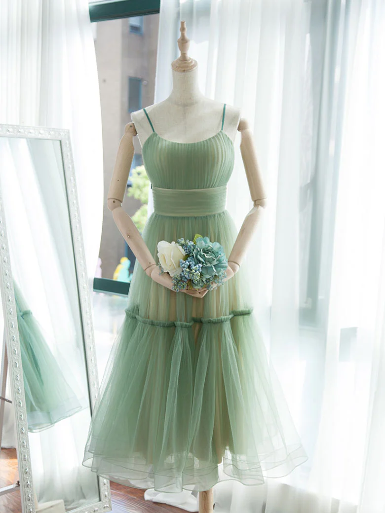 Simple Aline Tulle Green Short Prom Dress, Tulle Green Homecoming Dress - Deanwangkt