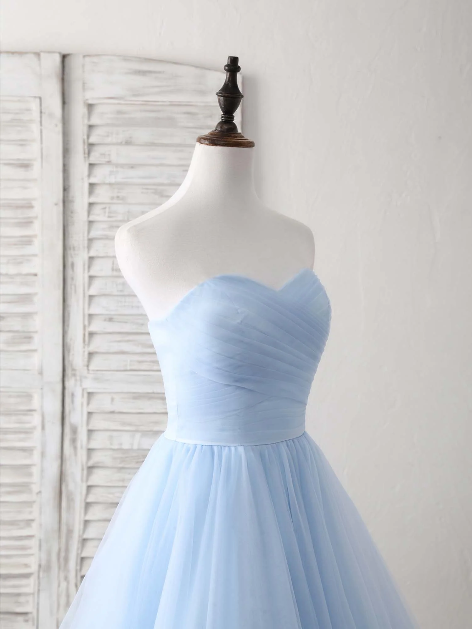 Simple Sweetheart Blue Tulle Long Prom Dress Blue Evening Dress - Deanwangkt
