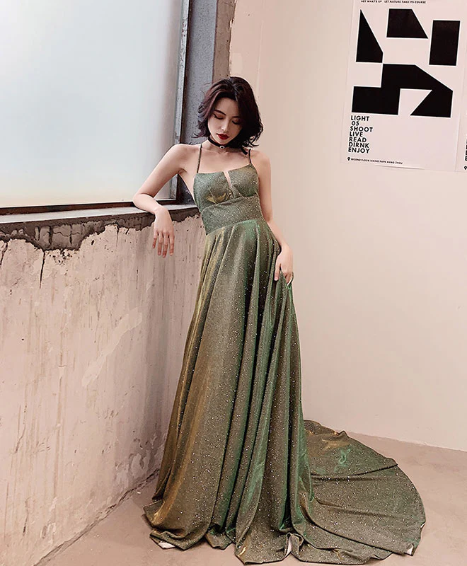 Unique Backless Green Long Prom Dress, Green Long Evening Dress - Deanwangkt