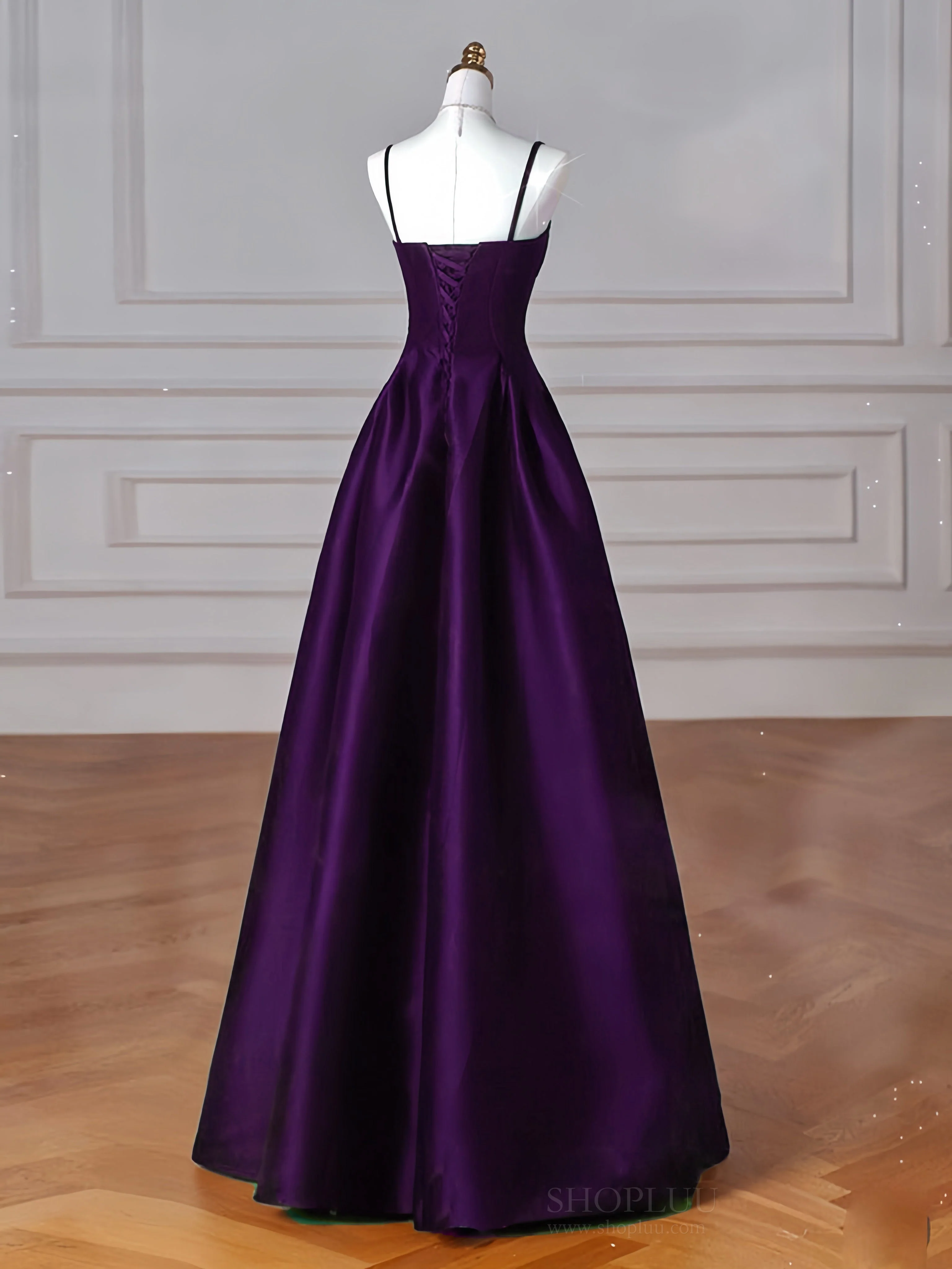 Simple A-Line Dark Purple Satin Long Prom Dress, Dark Purple Long Formal Dress - Deanwangkt