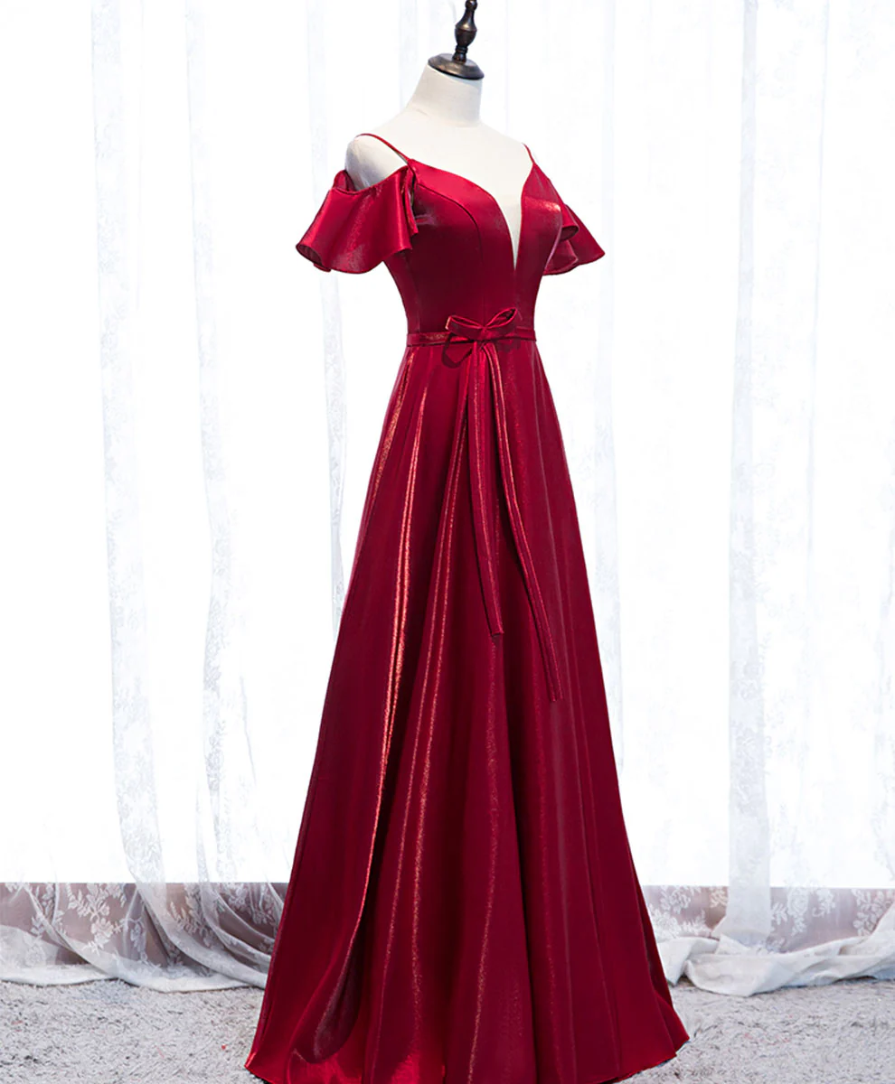 Simple Satin Burgundy Long Prom Dress Burgundy Formal Dress - Deanwangkt