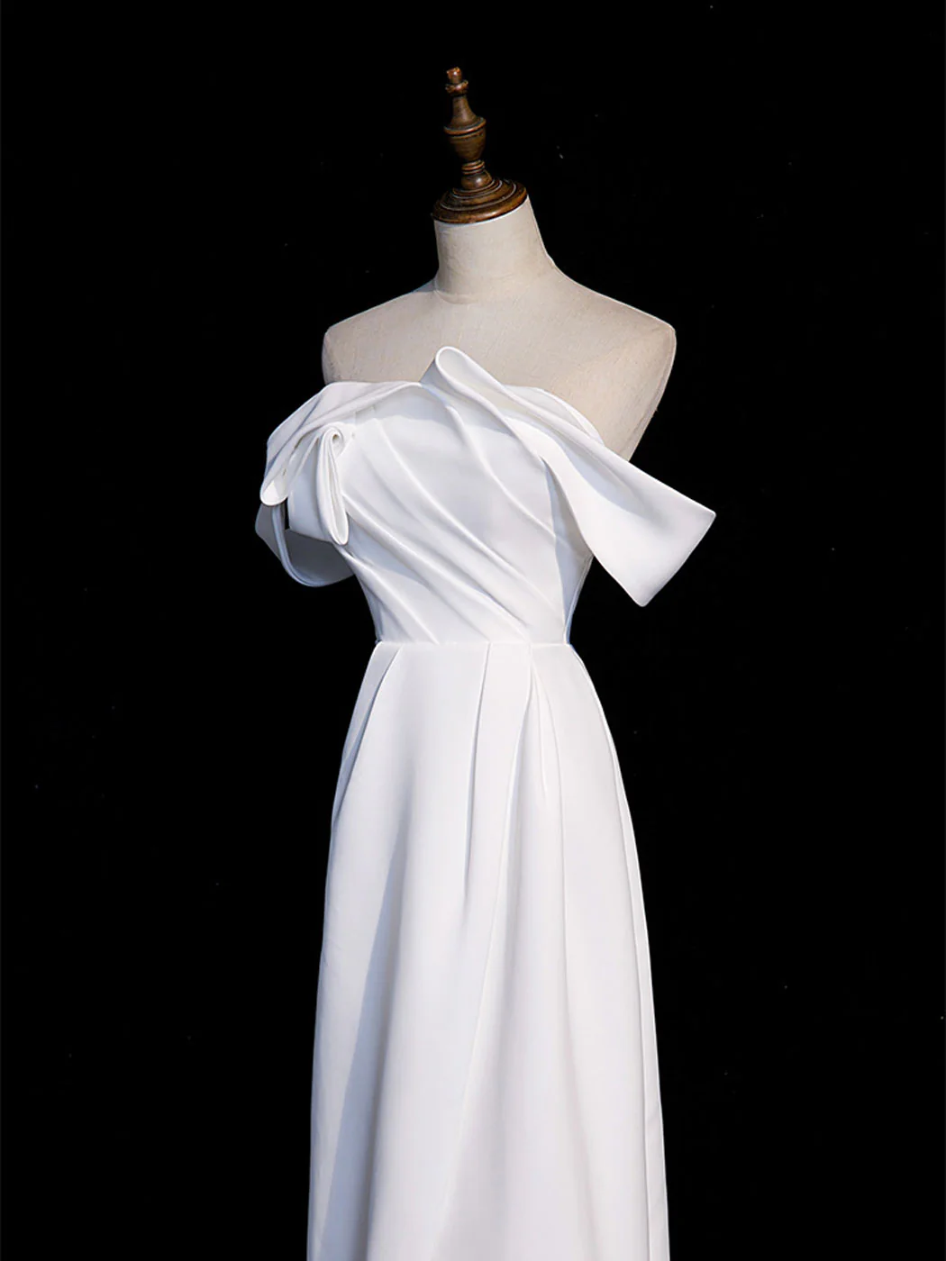 Simple White Off Shoulder Satin Long Prom Dress, White Long Formal Dress - Deanwangkt