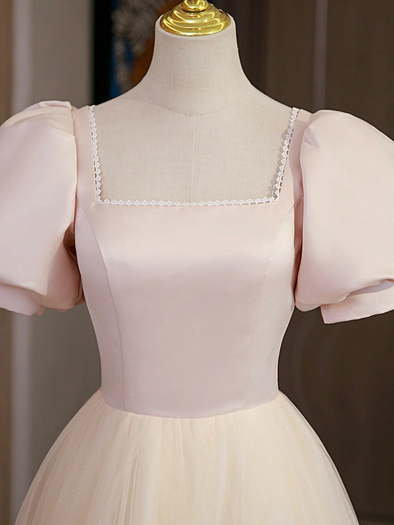 Champagne Tulle A Line Long Prom Dress, Champagne Formal Graduation Dresses - Deanwangkt