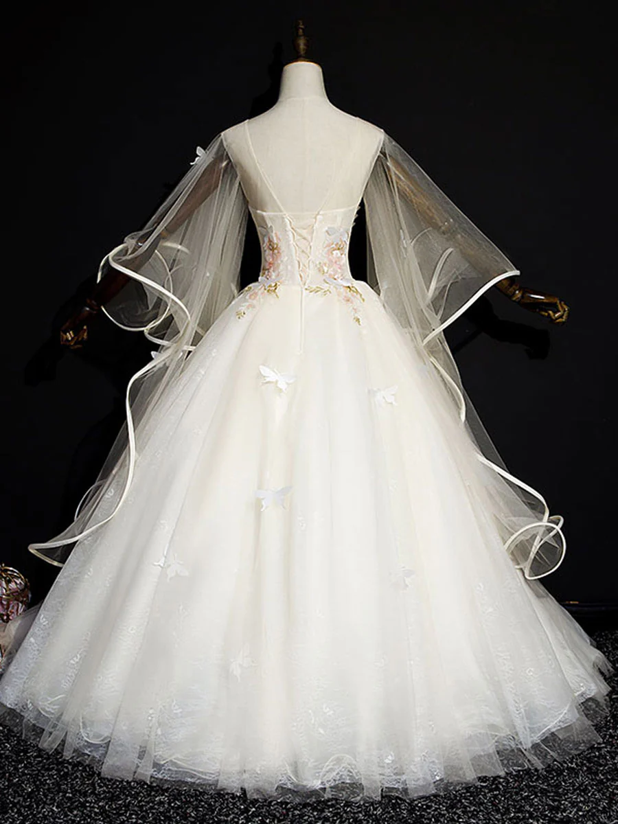 Light Champagne Long Prom Dresses, Champagne Tulle Formal Gown Sweet 16 Dresses - Deanwangkt