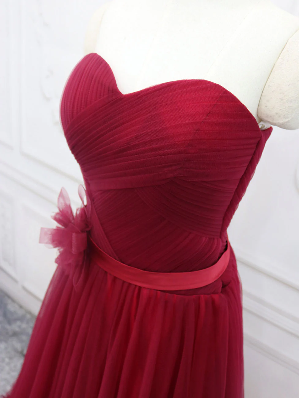 A-Line Sweetheart Neck Burgundy Long Prom Dress, Burgundy Bridesmaid Dress - Deanwangkt