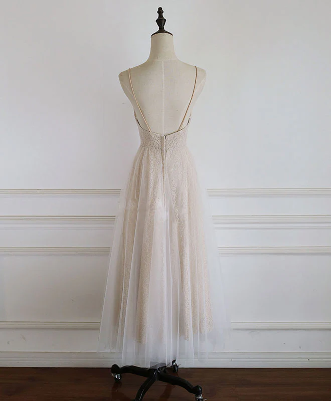 Champagne Tulle Lace Short Prom Dress Lace Homecoming Dress - Deanwangkt
