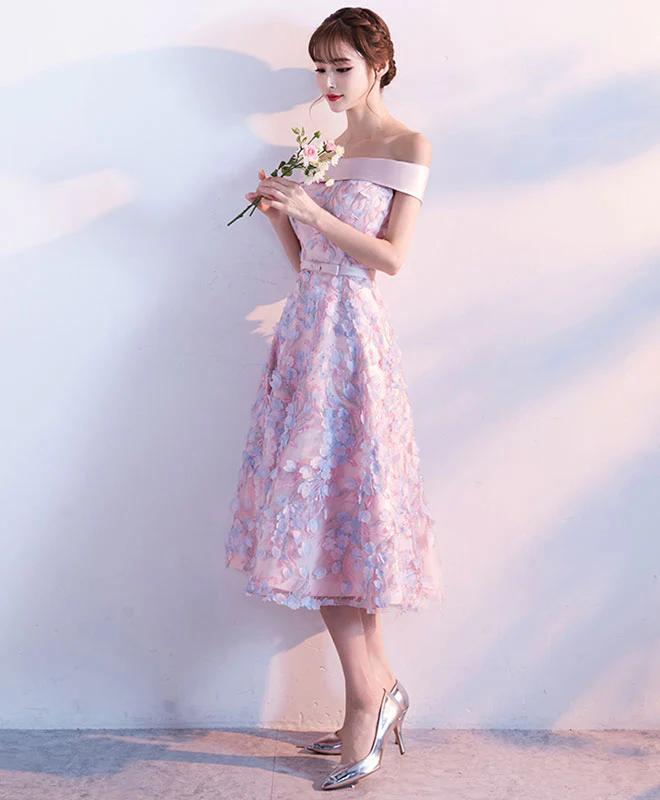 Cute Pink Lace Short Prom Dress, Pink Evening Dress - Deanwangkt