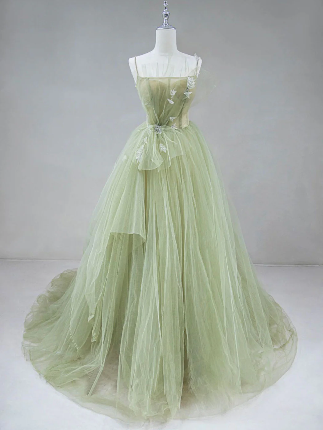 Green Tulle Long Prom Dress,  A-Line Green Formal Long Evening Dress - Deanwangkt