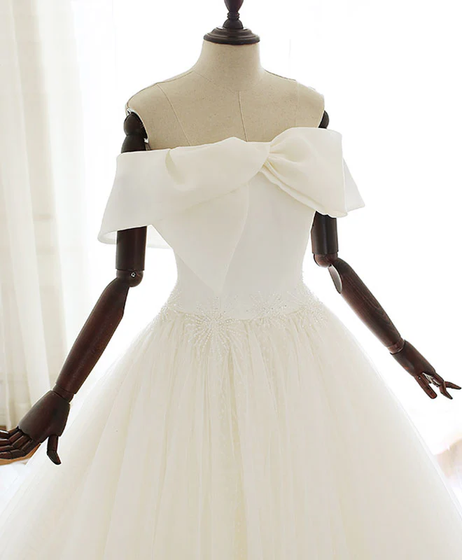 White Tulle Long Prom Dress White Tulle Wedding Dress - Deanwangkt