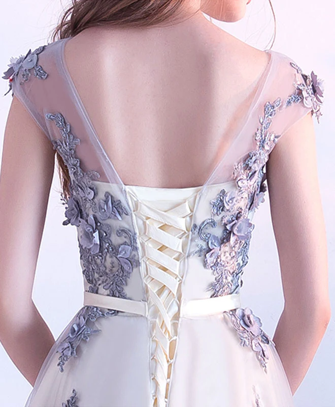 Gray Tulle Lace Short Prom Dress, Homecoming Dress - Deanwangkt