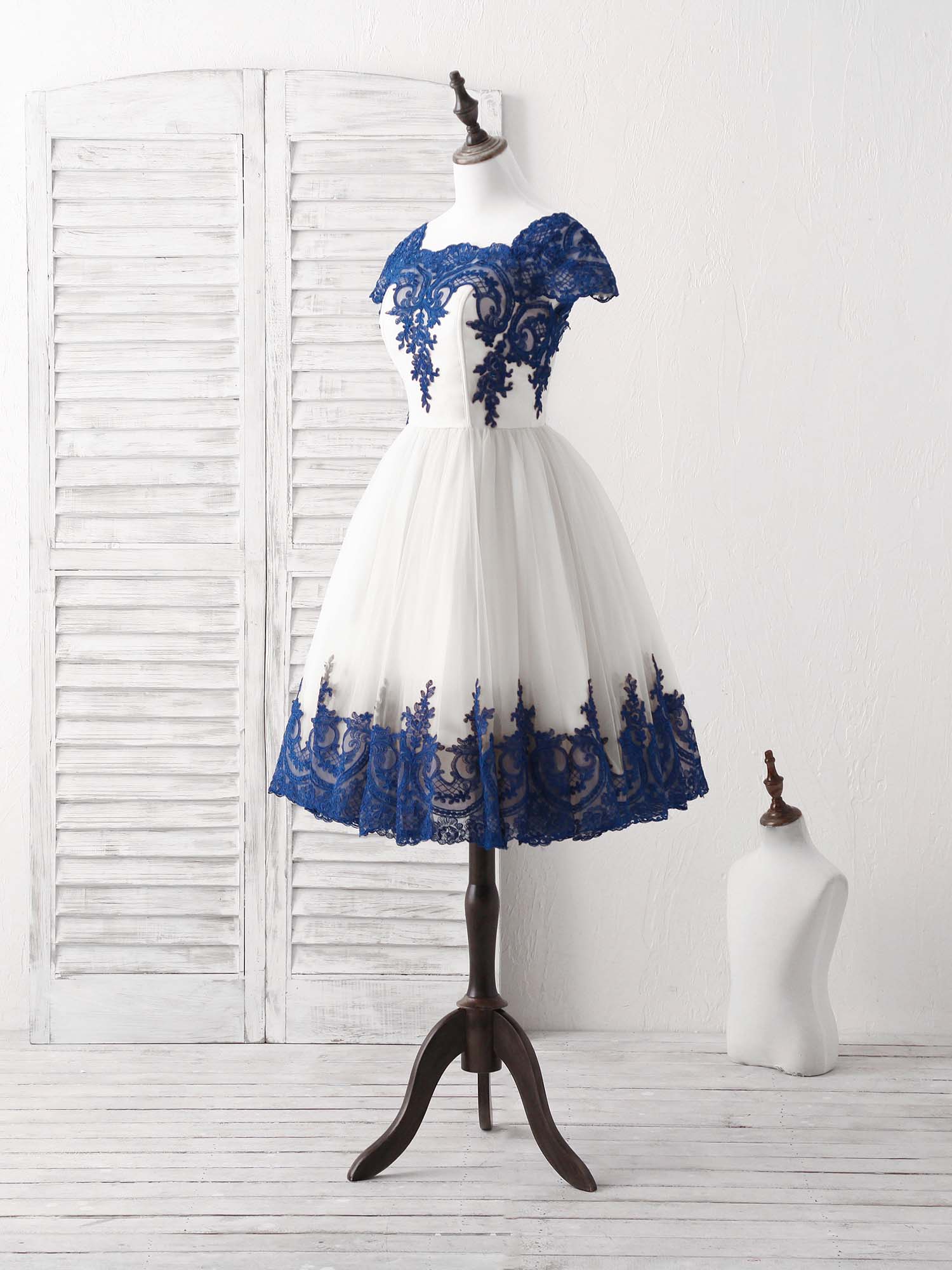 White Tulle Lace Applique Short Prom Dress, Tulle Homecoming Dress - Deanwangkt