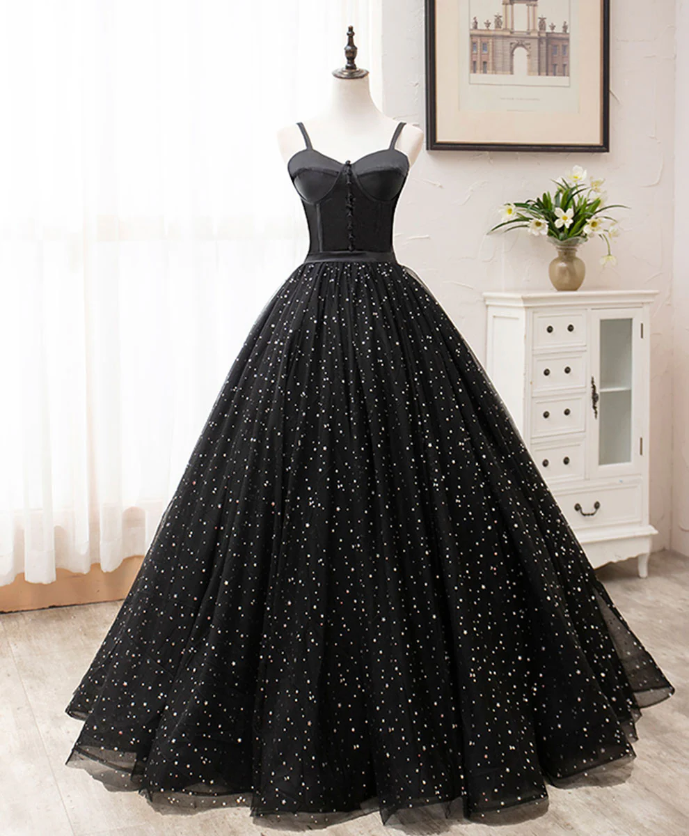Black Sweetheart Tulle Long Prom Dress, Black Formal Sweet 16 Dress - Deanwangkt