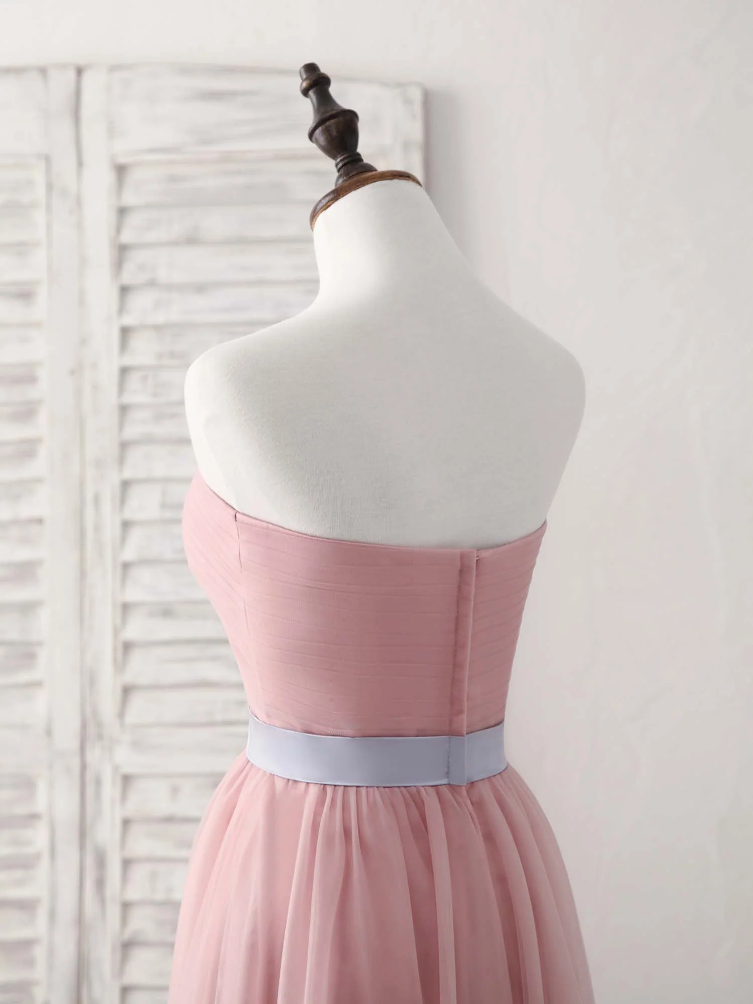 Pink Sweetheart Neck Tulle Long Prom Dress, Aline Pink Bridesmaid Dress - Deanwangkt