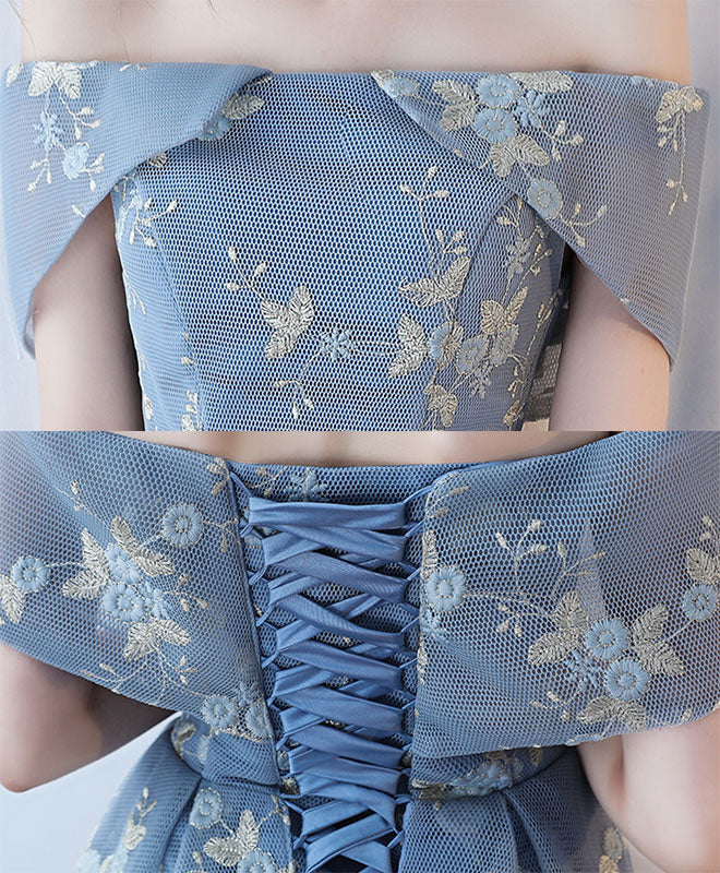 Unique Gray Blue Short Prom Dress, Gray Blue Homecoming Dress - Deanwangkt
