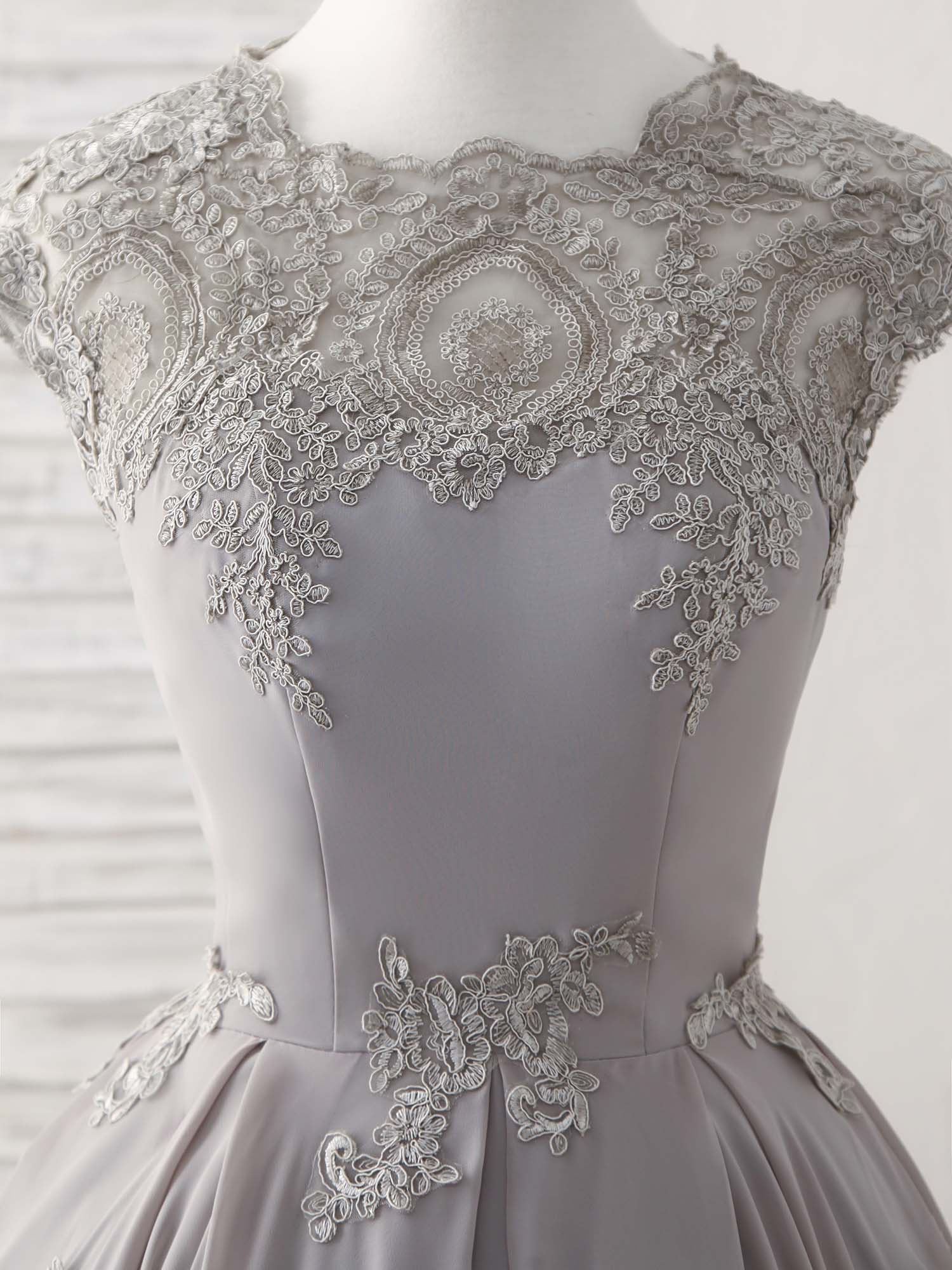 Gray Round Neck Lace Short Prom Dress Gray Bridesmaid Dress - Deanwangkt